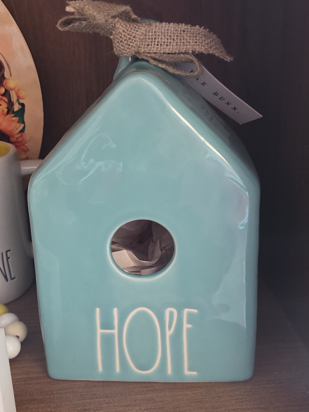 Rae Dunn Hope Ceramic Birdhouse Accent - Light Teal